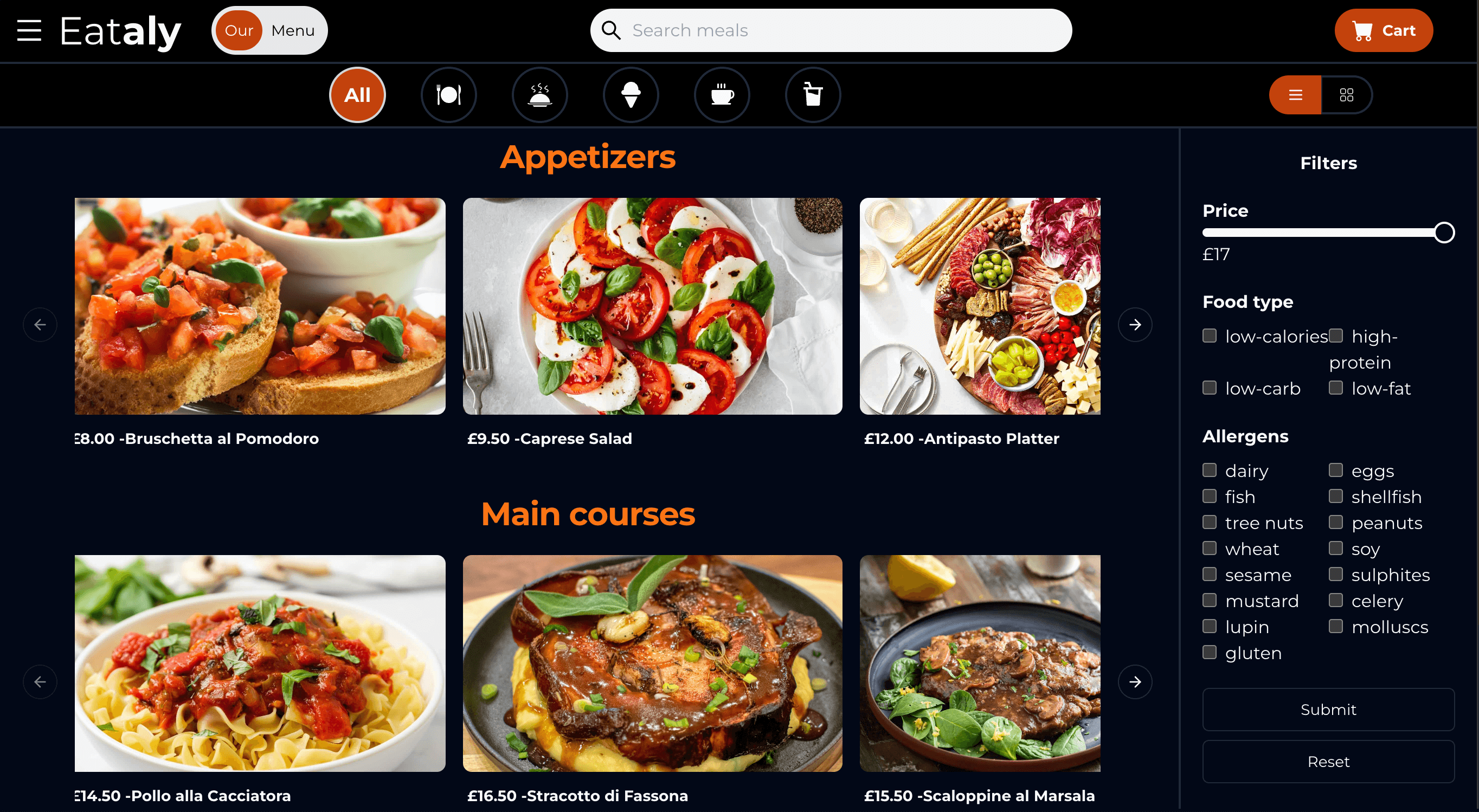 Screenshot of Eataly Restaurant - Modern Restaurant Website